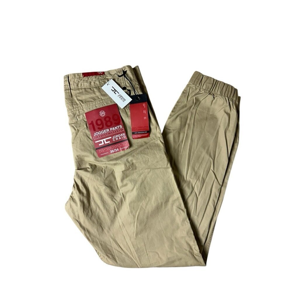 Jordan Craig Joggers Pants Mens Size 36x34 Tan Khaki Cotton Pockets Tapered Leg